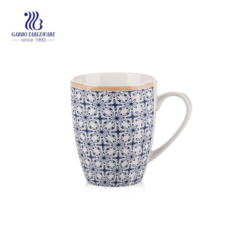 300ml customized stoneware hand printing ceramic coffee mugs with handle