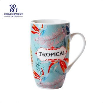 400ml big promotion gift ceramic coffee mug handmade creative customized decal flower ceramic beer mug with handle