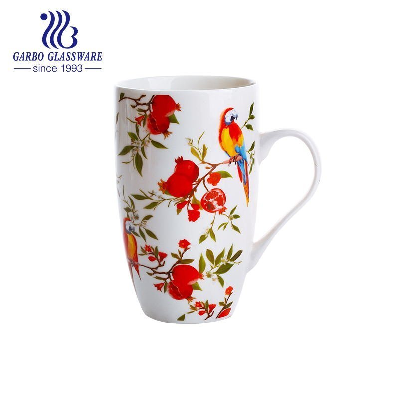 400ml big promotion gift ceramic coffee mug handmade creative customized decal flower ceramic beer mug with handle