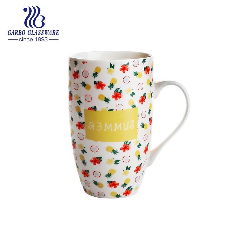 400ml big promotion gift ceramic coffee mug handmade creative customized decal flower ceramic beer mug with handle