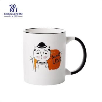 Tazas que acampan de cerámica de cerámica de la etiqueta animal hecha a mano de cerámica blanca 12oz con la manija