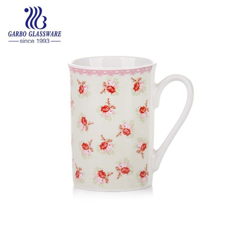 Taza de café de cerámica blanca personalizada pequeña de 8 oz, diseño de calcomanías rojas de promoción, taza de viaje de cerámica de regalo