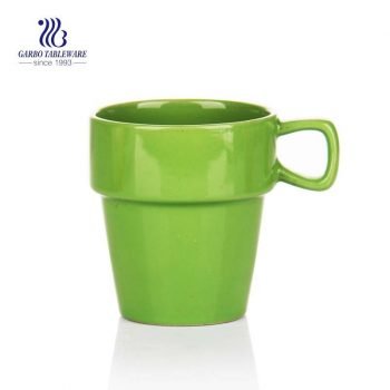 Impresión a mano 260 ml taza de café de cerámica de color verde restaurante hotle uso taza de té de cerámica con asa