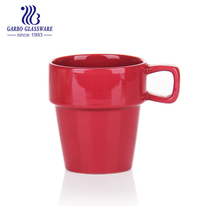 Hand printing 260ml ceramic coffee mug green colored restaurant hotle usage ceramic tea mug with handle