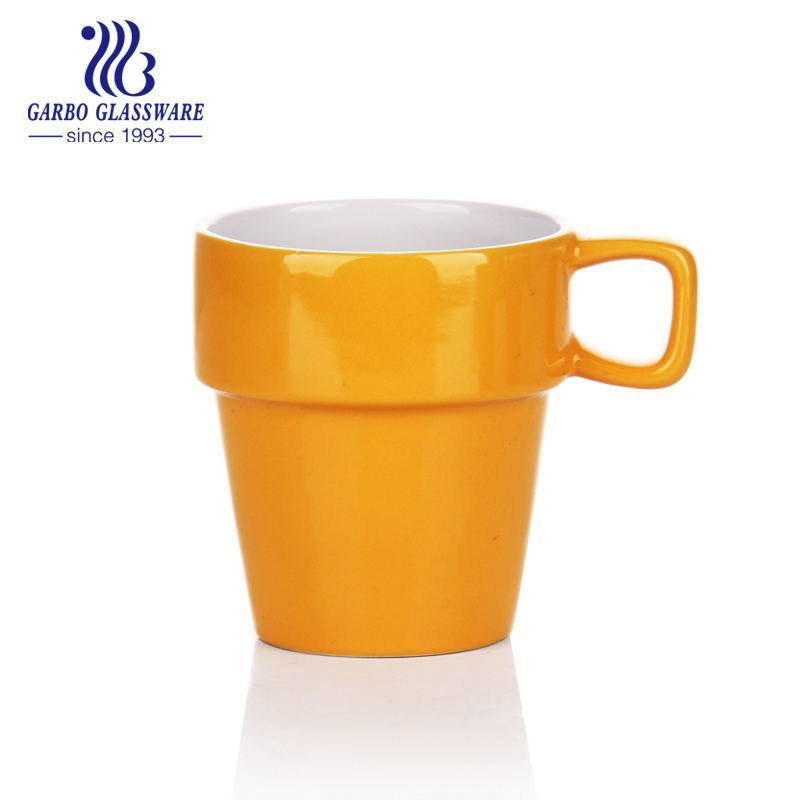 Hand printing 260ml ceramic coffee mug green colored restaurant hotle usage ceramic tea mug with handle