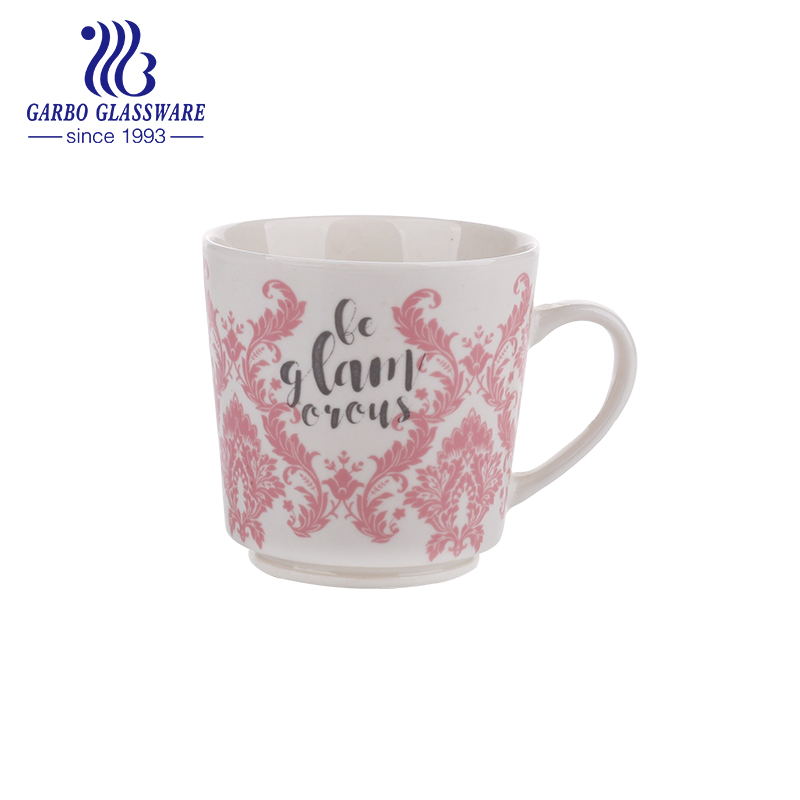 High quality white ceramic 310ml animal decal design ceramic tea mug with handle