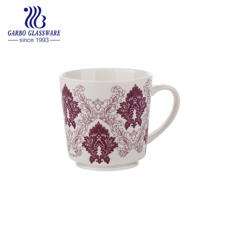 Taza de cerámica del té del diseño animal de la etiqueta del animal de cerámica blanca de alta calidad 310ml con la manija