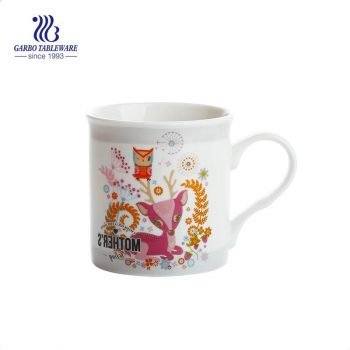 Caneca de chá de cerâmica branca de alta qualidade com decalque animal 310ml com alça