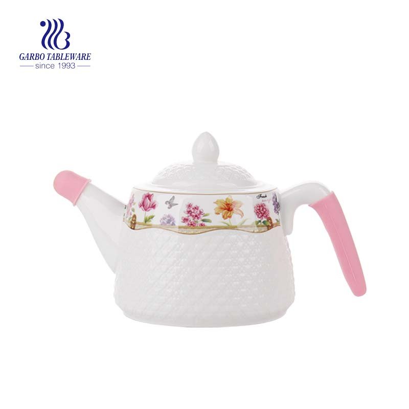 1800ml wholesale good quality customized decal design white ceramic home usage alfred ceramic teapot