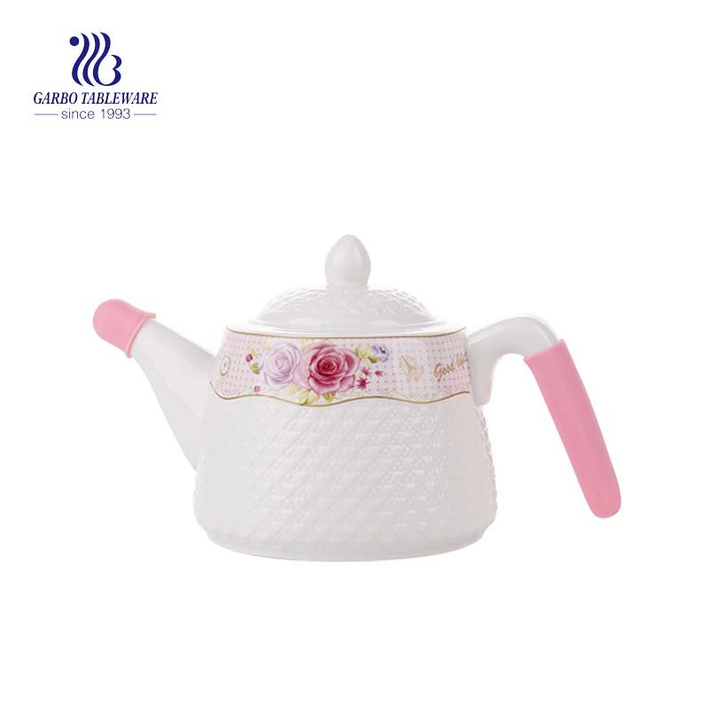 1800ml wholesale good quality customized decal design white ceramic home usage alfred ceramic teapot
