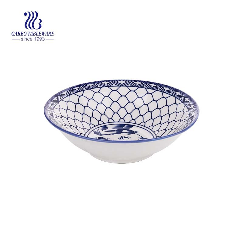 560ml hand made hotel serving soup noodles salad high qulity ceramic bowl with printing flower