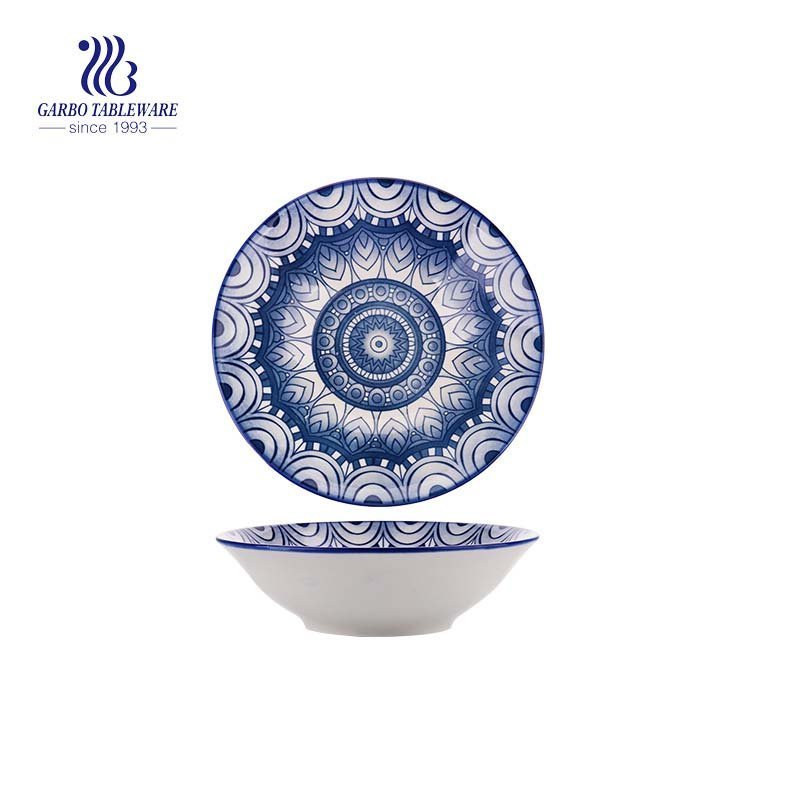 560ml hand made hotel serving soup noodles salad high qulity ceramic bowl with printing flower