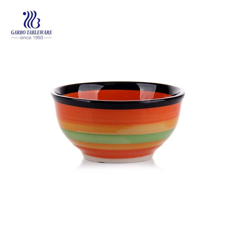 Tigela de cerâmica para salada de sopa listrada decorativa colorida de 540 ml com preço de fábrica