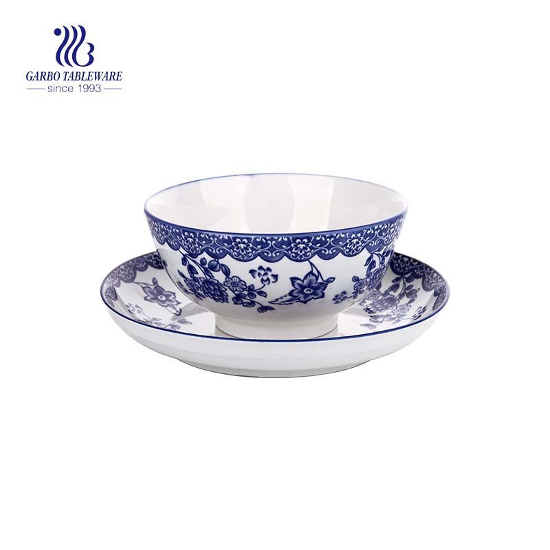 Taza de té de gres de 4.3 oz de color azul con platillo para el desayuno