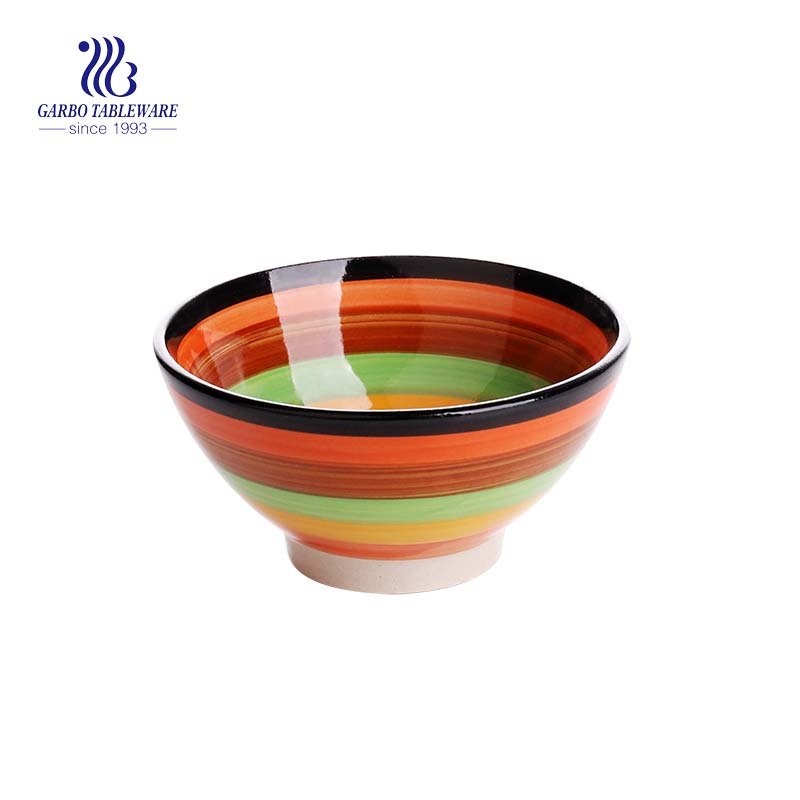 300 ml farbige runde spanische moderne Regenbogen gestreifte mikrowellengeeignete hitzebeständige Keramikschale