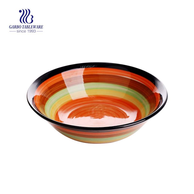 300 ml farbige runde spanische moderne Regenbogen gestreifte mikrowellengeeignete hitzebeständige Keramikschale