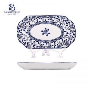 12.48”/ 317mm Rectangle Shape Ceramic Underglazed Plate Dinnerware