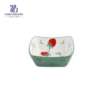6inch square porcelain baking dish with ear handle and green color glazed