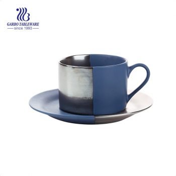 Tasse en porcelaine de vaisselle en grès de mode simple de style européen avec ensemble de dîner de soucoupe 220 ml