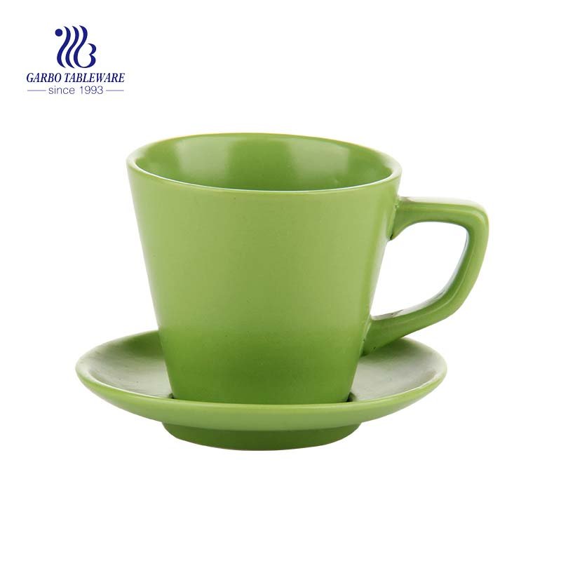 Hand Painted Green  Ceramic Tea Coffee Milk  Mug  and Saucer Set for home use