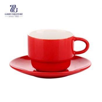 Vajilla de cerámica Color rojo retro Taza de café espresso de cerámica de 3.4 oz con platillo para la cena