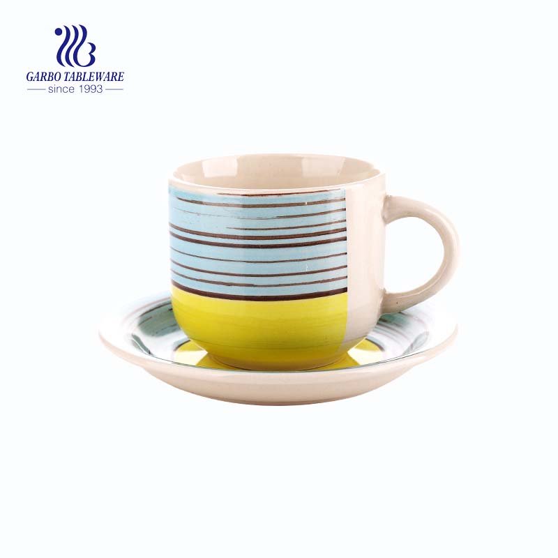 Stoneware Rainbow series colorful porcelain tea mug and saucer set 5.8oz