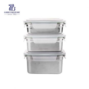 3pcs set of lunch box made of 304 stainless steel and airtight PP lid