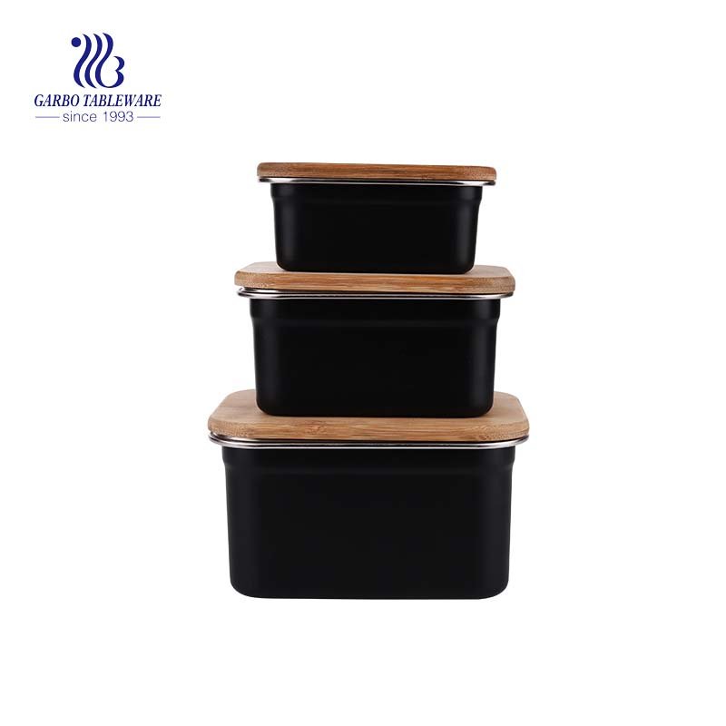 3pcs set of fresh box made of 304 stainless steel and airtight bamboo lid