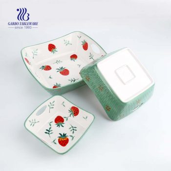 Porcelain Rectangle Baking Dish Set of 3, Floral Pizza Pie Cheese Serving Bakeware Oven Household Tableware