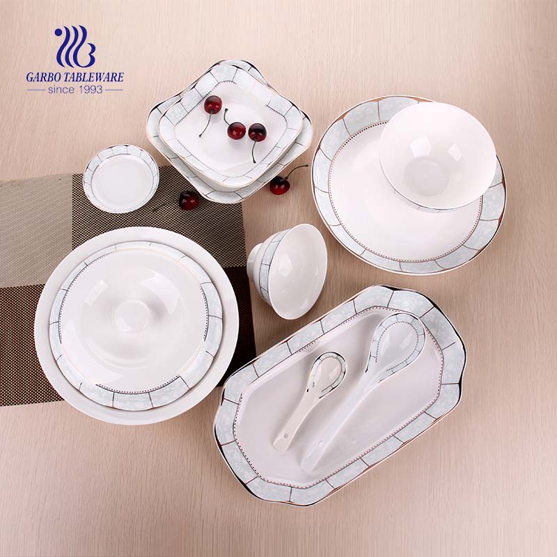 50PCS wholesale nice decal designs ceramic tableware porcelain dinnerware sets for restaurant hotel home