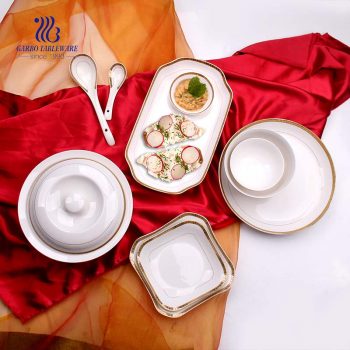 Оптовая цена высококачественная керамика Китайская посуда набор роскошных изысканных столовых приборов для отеля