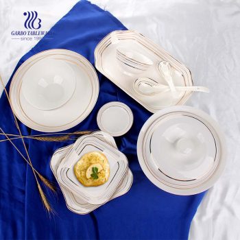 Роскошный обеденный сервиз китайской фабрики с керамическими наборами посуды с золотым ободом