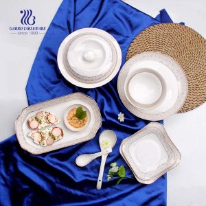 Comida de cerâmica de luxo em promoção servindo utensílios domésticos de porcelana