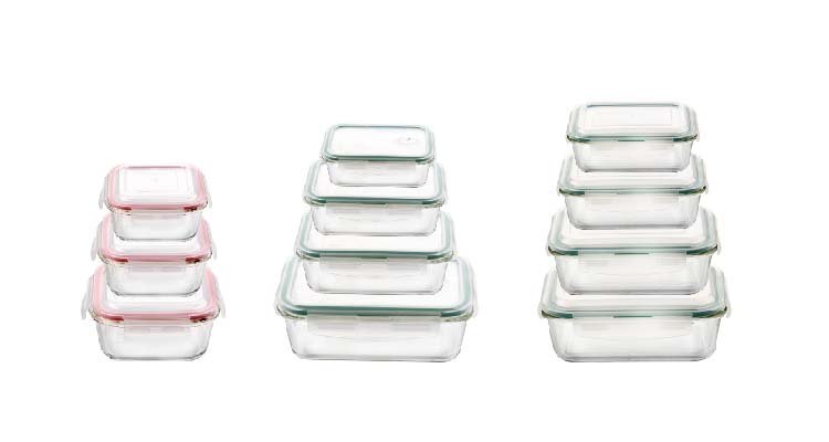 High-quality acrylic transparent rectangle plastic food container with decorative strip pattern with lid for kitchen refrigerator