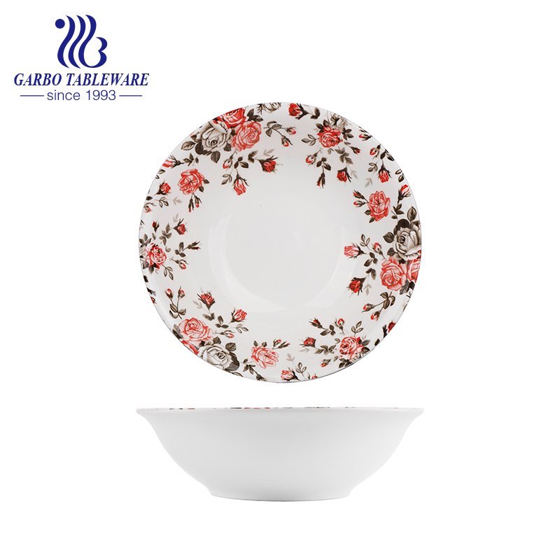 Chine prix bon marché usine belle fleur design 8 pouces plat de service de soupe assiette en céramique