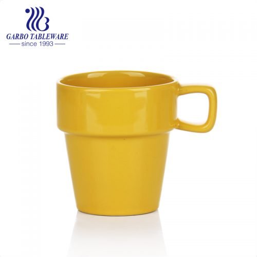 250ml Clear color glaze yellow coffee mug  drinking ceramic cup with handle 