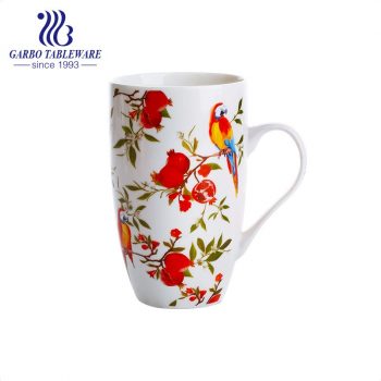 China diseño clásico de impresión de flores 400 ml taza de cerámica taza de agua de porcelana de alta calidad taza para beber de oficina