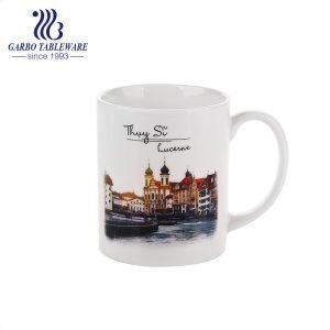 European style ceramic cup with handle architectural building printing design classic porcelain mug