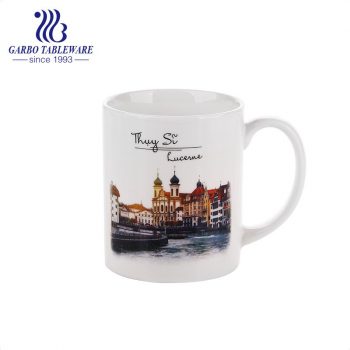 Taza de cerámica de estilo europeo con mango diseño de impresión de edificio arquitectónico taza clásica de porcelana