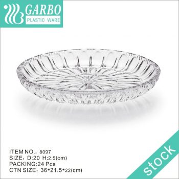 Clear Plastic Dessert Plates with Embossed Pattern for Wedding and Party, Food Grade Material Durable Plastic Serving Plates