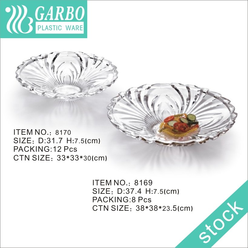 Clear Plastic Dessert Plates with Embossed Pattern for Wedding and Party, Food Grade Material Durable Plastic Serving Plates