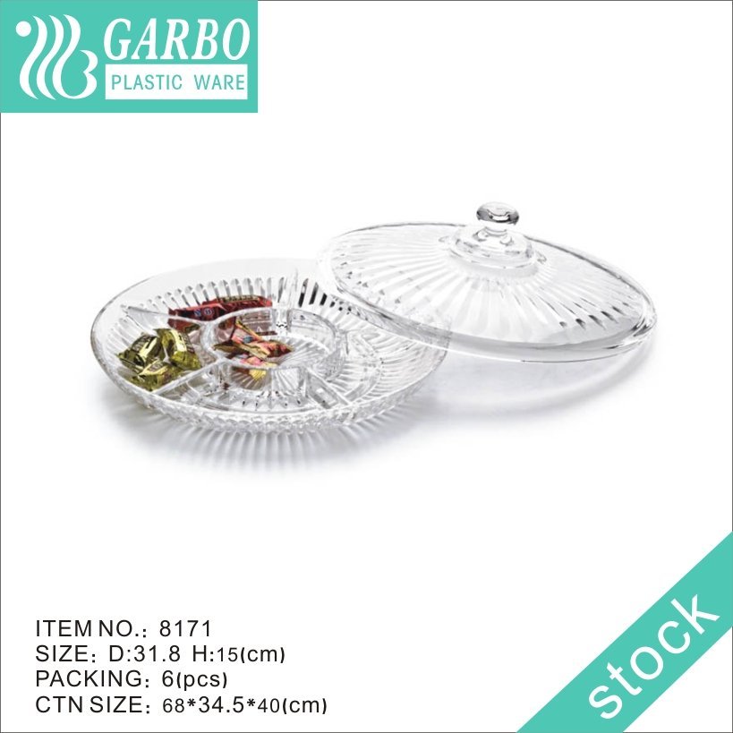 Clear Plastic Dessert Plates with Embossed Pattern for Wedding and Party, Food Grade Material Durable Plastic Serving Plates