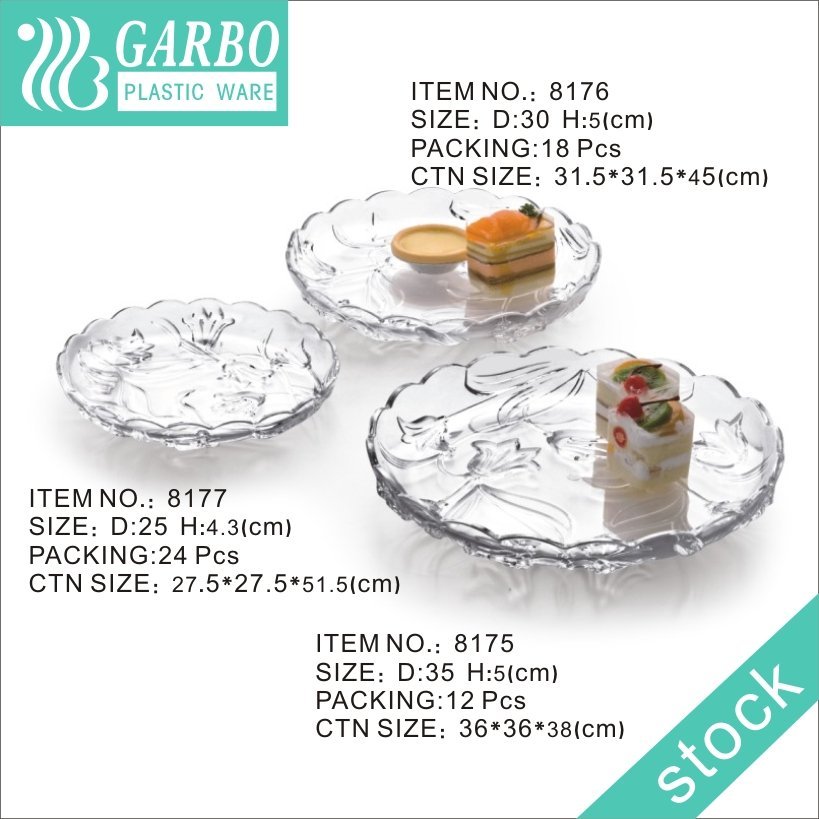 Clear Plastic Dessert Plates with Embossed Pattern for Wedding and Party, Food Grade Material Durable Plastic Serving Plates