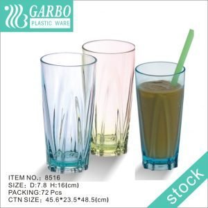 Fornecedor de utensílios de mesa copo de plástico para beber café de escritório com padrão colorido de 16 onças