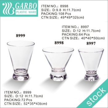 Vaso corto de plástico transparente de 7 oz con tallo grueso para el hogar y barras