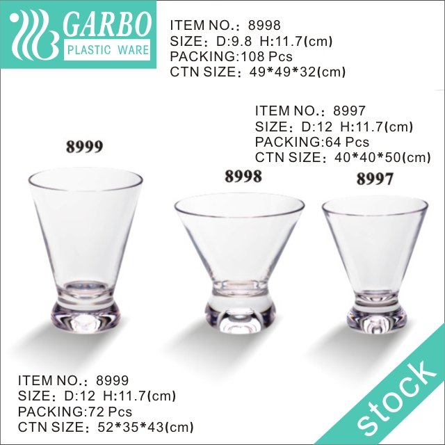 Popular-design Middle-size Clear Tall Plastic Goblet with Short Stem