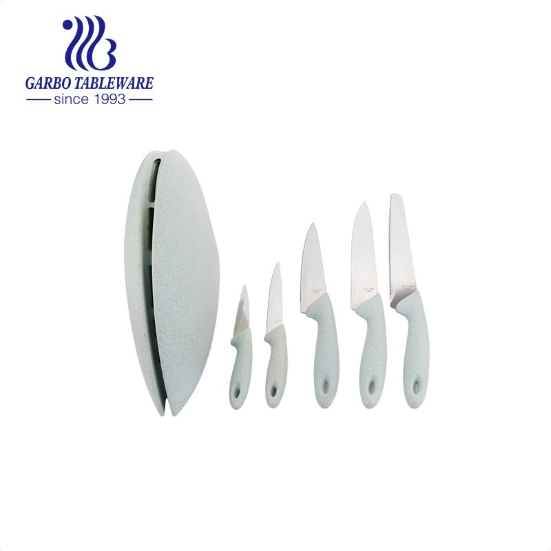 Ensemble de couteaux de cuisine avec manche en blé, 7 pièces en acier inoxydable Sharp Ensemble de couteaux de cuisine personnalisés professionnels avec gaine, résistant aux rayures et à la rouille, pour la cuisson du chef