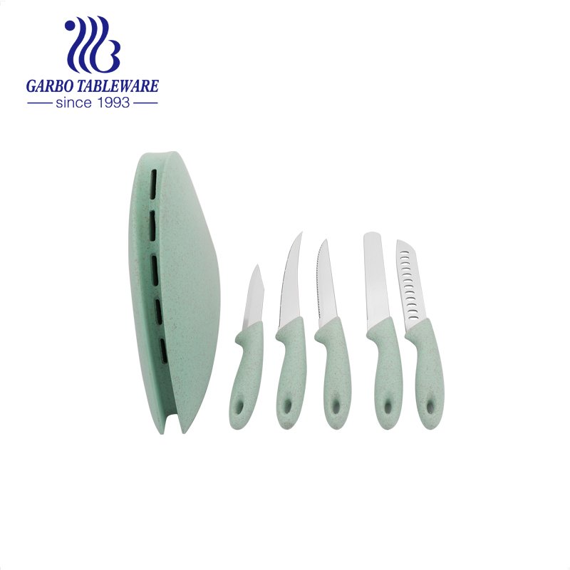 Ensemble de couteaux de cuisine avec manche en blé, 7 pièces en acier inoxydable Sharp Ensemble de couteaux de cuisine personnalisés professionnels avec gaine, résistant aux rayures et à la rouille, pour la cuisson du chef