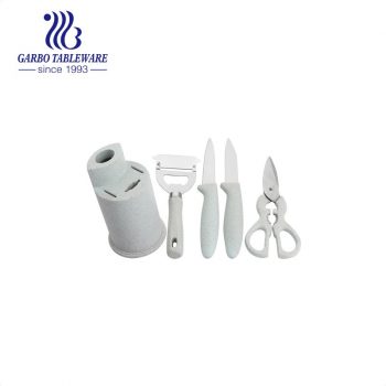 Ensemble de 4 couteaux et cisailles de cuisine avec éplucheur de légumes avec ensemble de couteaux de cuisine multifonction en paille de blé