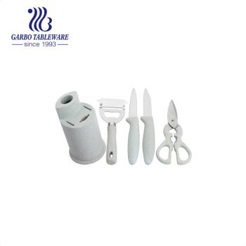 Conjunto de 4 peças de faca e tesouras de cozinha para descascador de legumes com canivete multifunções de palha de trigo